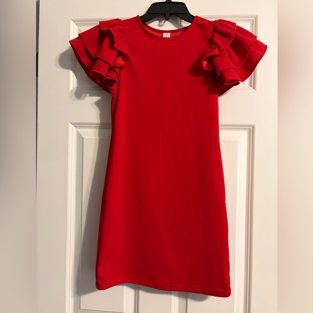 SHEIN Red Ruffle Sleeve Girls Dress